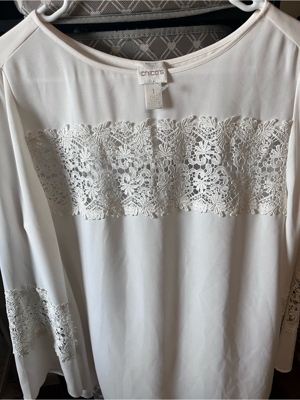 Chico's White Floral Lace Panel Top - Picture 3 of 11